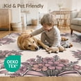 thumbnail image 4 of ODIKA 9'x12' Washable Area Rug Purple Delicate Beige Cluster Ribbon Motif Botanical Border Pink for Master Suite, California King, Under Bed, Non-Shedding, Easy Care, 4 of 7