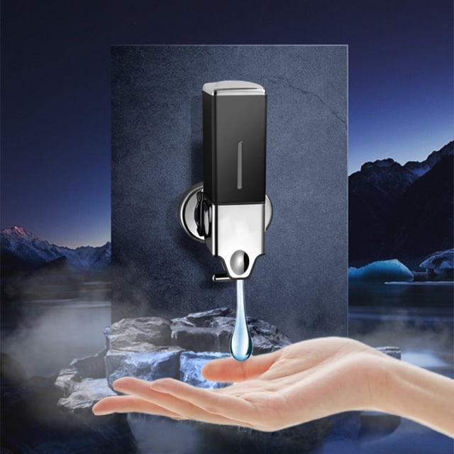 Dispensador de jabón de pared para baño y cocina | Dispensador de líquido recargable de 500 ml con palanca en T | Negro, blanco o plateado
