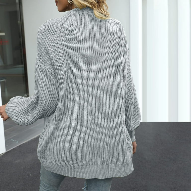 Olyvenn Knitted Solid Midi Length Cardigan Sweater Coat Tops for Women  Pocket Ladies Fashion Women Elegant V Neck Loose Casual Long Sleeve Autumn