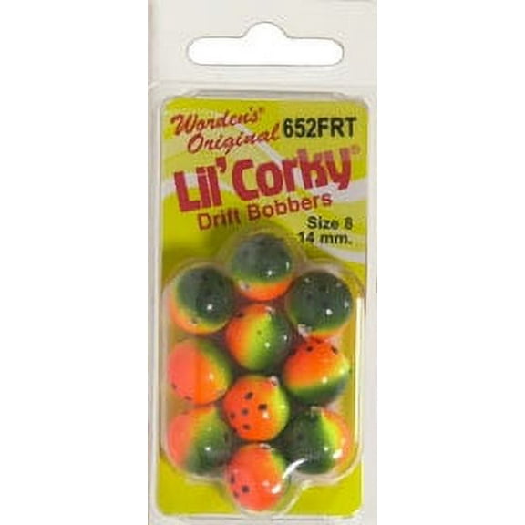 Yakima Bait Worden's Lil' Corky 1/2" Drift Bobbers, Firetiger, Size 8, 10 Count, 652 FRT