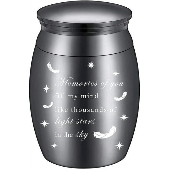 Small Keepsake Urn for DIY Human or Pigeon Ashes Memorial Mini Urns with A Feather Stars Stainless Steel Modern Extra Small Ashes Holder Cremation Container 1.18x1.57inch Black