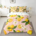 thumbnail image 3 of Manfei Cartoon Orange Lemon 7-Piece Twin Bedding Sets, Summer Flower Bedding Comforter Set, Pink Stripes Abstract Reversible Sheet Sets, Lightweight Room Decor, 3 of 8