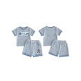 thumbnail image 2 of BemeyourBBs Toddler Baby Boy Football Outfit Infant Baby Boys Summer Clothes Waffled Striped Soccer Embroidered Short Sleeve T-Shirts and Pockets Shorts Set Toddler Baby Boys 2 Piece Summer Outfit, 2 of 9