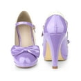 thumbnail image 5 of BLISSFUL STEP Women's Mary Jane Pumps Ankle Strap Bow Decor Closed Toe Stiletto Heels Purple 9.5, 5 of 6