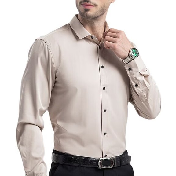 Men'S Dress Shirts Long Sleeve Stretch Wrinkle Free Wedding Formal Business Button Down Shirt Cationic Polymer M