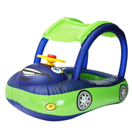 - Sunshade Inflatable Swimming Pool Baby Kids Float Seat Boat Car Swim Ring Steering Wheel Summer Toys Outdoor Play (Random Blue Color)