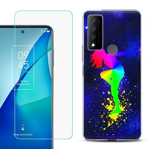 Slim-Fit Gel TPU Phone Case for TCL 4X 5G, with Tempered Glass Screen Protector, by OneToughShield ® - Cosmos Dance