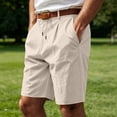 thumbnail image 5 of CIENVNSTG Men's Linen-Textured Quick-Dry Shorts Drawstring Waist Breathable Beach & Casual Shorts Khaki 3XL, 5 of 7