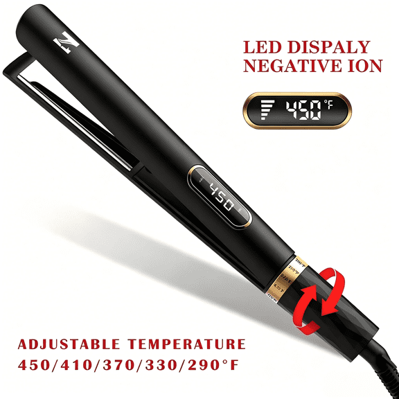 Nycoba 1 Inch Travel Flat Iron, Negative Ionic Anti-Frizz Hair Straightener Curler, Dual Voltage with LED Display