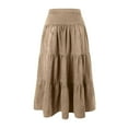 thumbnail image 6 of larppty Women Tiered Ruffle Hem Denim Maxi Skirt Solid High Waist Buttons Jean Skirt Vintage Washed Swing Party Streetwear（Brown，XL）, 6 of 7