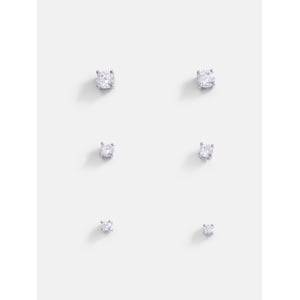 Free Assembly Cubic Zirconia Stud Earring Set, 3-Pairs