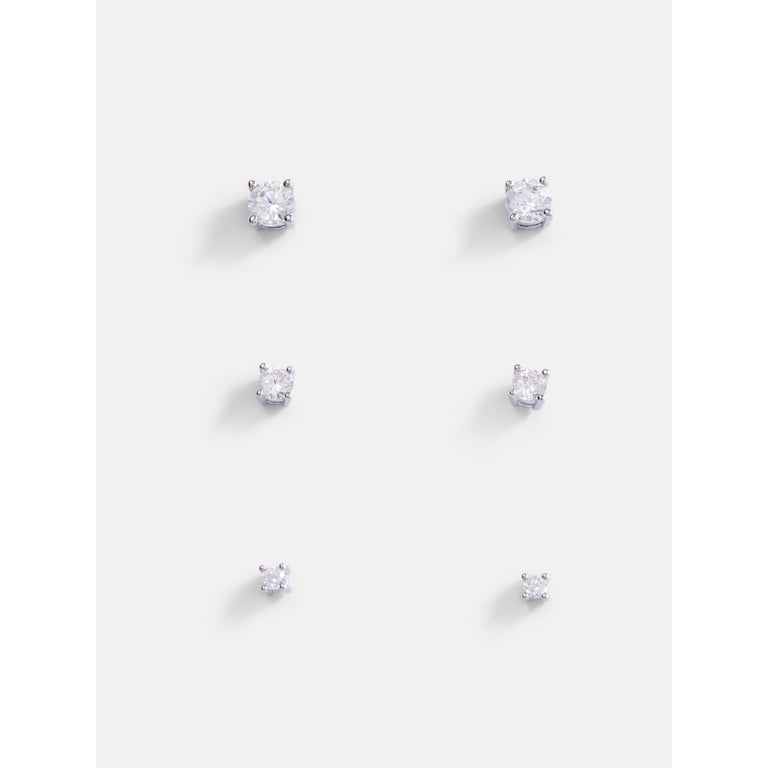 Free Assembly Cubic Zirconia Stud Earring Set, 3-Pairs photo 1