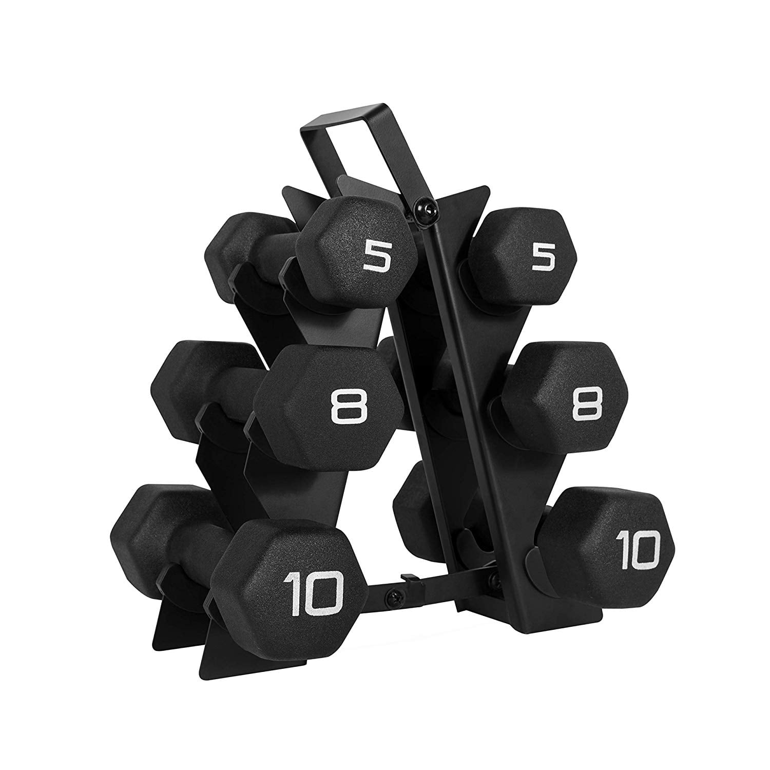 WF Athletic Supply 46lb Black Neoprene Dumbbell Set with Storage Rack