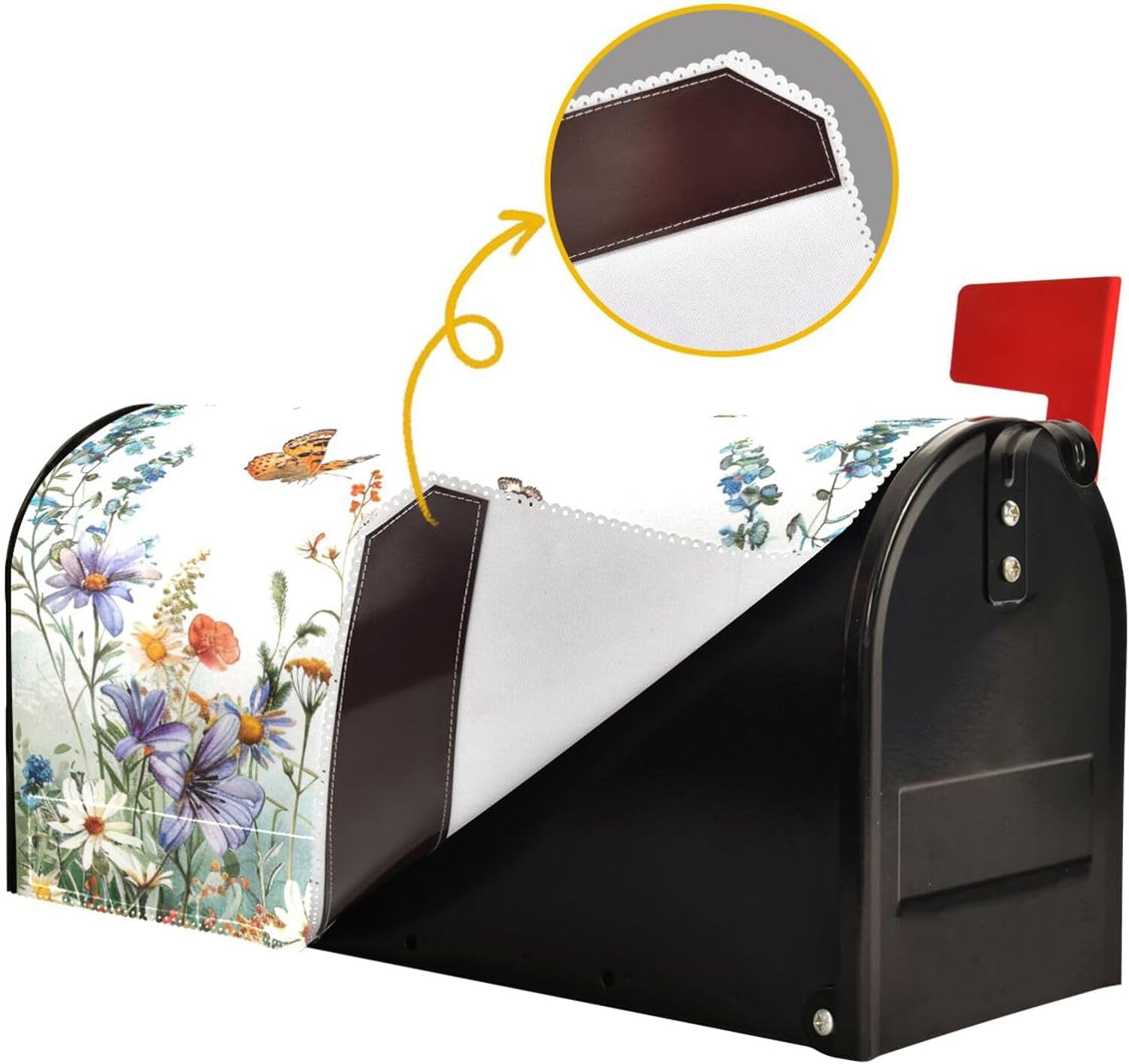 Spring Mailbox Covers, Wildflowers Butterflies Botanical Mailbox Covers Oxford Cloth Post Box Cover with Magnetic Strip for Garden Yard Decor