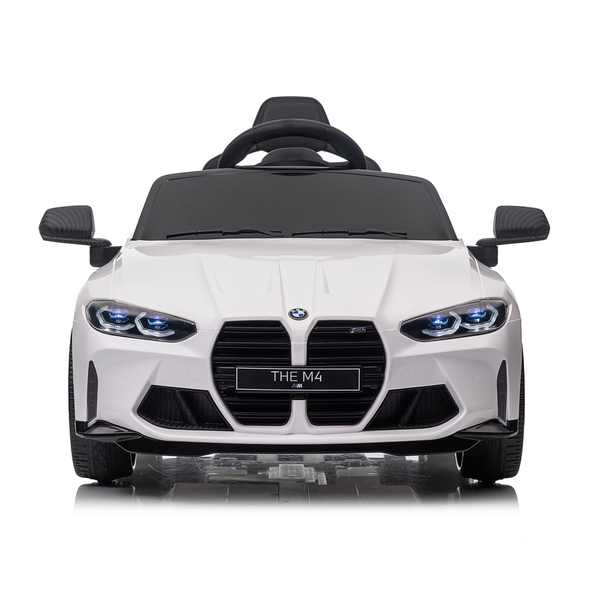 BMW M4 12V Kids Ride On Toy Car with Parents Remote, Electric Car with USB/MP3, Bluetooth, LED Light, Toddler Car with A Handle with Wheels and A Pull, Easy to Carry, Gift for Boys Girls 2-5, White