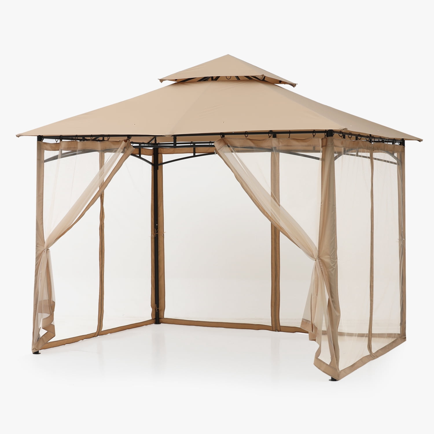 ABCCANOPY 9'x9' Patio Gazebo With Mosquito Netting and Double Soft Roof Canopies for Shade and Rain,Khaki