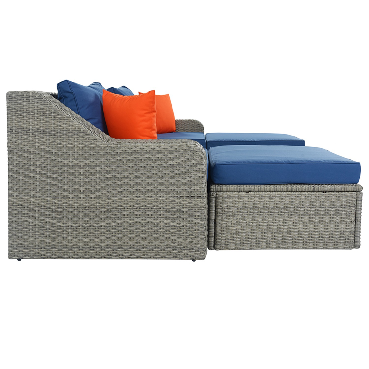 Canddidliike Patio Double Chaise Lounge Sectional Sofa with Lift Top Side Table, Blue Cushions Brown Wicker - image 3 of 8