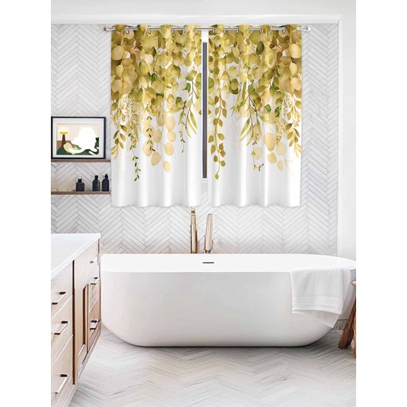 Yellow Eucalyptus Leaves Window Curtains Panels with Grommet, Spring Floral Summer Botanical Kitchen Cafe Curtain Draperies Window Treatment Set for Living Room/Bedroom/Laundry/Bathroom, 104x84