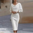 thumbnail image 2 of hoksml Women's Elegant Ribbed Knit Dress, Cowl Neck Batwing Sleeve Bodycon Midi Dress, Formal Dress for Office and Evening, 2 of 4