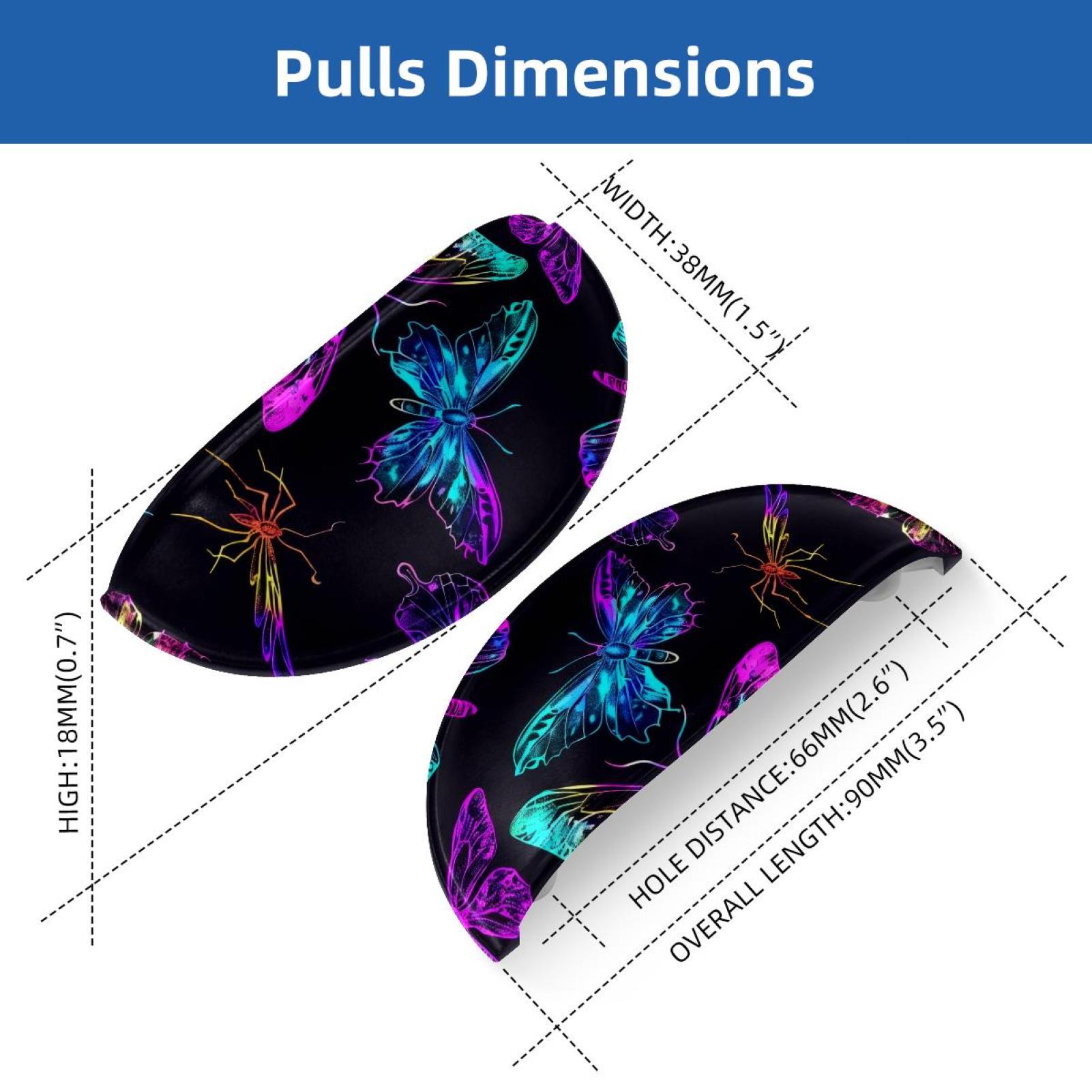 PhooArto 6 Pcs Cup Drawer Pulls, Neon Butterfly Pattern Shell Shape Handles Cabinet Knobs for Dresser Cupboard Closet Wardrobe with Screws