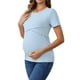 thumbnail image 4 of Camisetas de maternidad de manga corta de punto acanalado para mujeres, inspiradas en el Día de la Madre, para lactancia, en color azul cielo mediano, 4 of 6