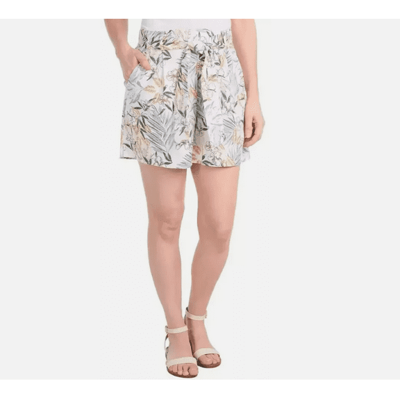 Dalia Ladies' Linen Blend Tie Front Short, Off White, Small