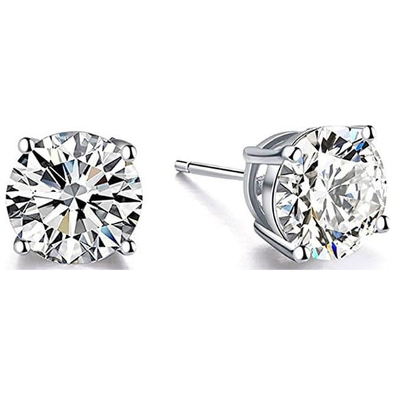 18K White Gold Plated Cubic Zirconia Stud Earrings For women and girls