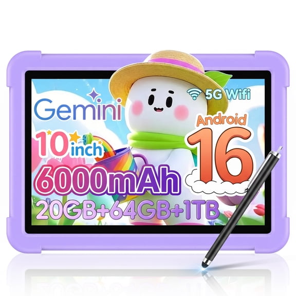 10 inch Kids Tablet, Android 16, 20GB RAM, 64GB ROM, Parental Control, Shockproof Case, Wi-Fi,GPS,BT 5.0,Pre-Installed Learning Apps,Educational Tablet