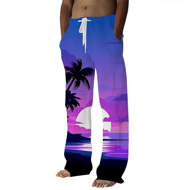 YDLCAFD Pantalons Cargo pour Hommes Printemps et Été Mode Décontractée Impression Numérique 3D Cocotier Pantalons Décontractés