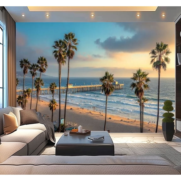 Peel and Stick Wallpaper Sunset California Beach Modern Art Wall Mural Decor Self Adhesive and Removable 100in x 144in