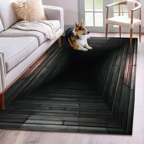 Rectangle Area Rugs 4 x 6 Ft, 3D Optical Illusion Non-Slip Residential Carpet, Visual Trap Looks Like Deep Wood Grain Hole Indoor Crawling Mats Runner Rugs for Living Room/Dining Room/Bedroom