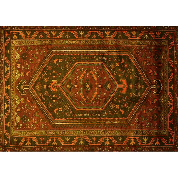 Ahgly Company Machine Washable Indoor Rectangle Persian Yellow Traditional Area Rugs, 4' x 6'