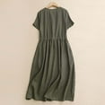 thumbnail image 5 of Rgdypko Summer Dresses For Women 2025 Vintage Casual Style V Neck Short Sleeve Midi Dress | A Line Waist Cinching Slim Fit Linen Skirt Basic Daily Clothing, 5 of 9