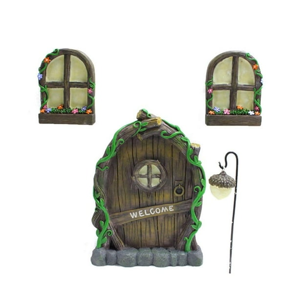Adornos luminosos para puertas y ventanas, adornos de árboles de hadas en miniatura, adornos de árboles de hadas en miniatura, juego de puertas y ventanas de hadas fiel a su promesa