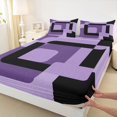 thumbnail image 3 of Homewish Minimalist Geometric Square Twin Sheet Sets,Modern Abstract Artistic Twin Fitted Sheet,Purple Black Flat Sheet For Boys Kids,Microfiber Bedroom Decor,3-Piece, 3 of 7