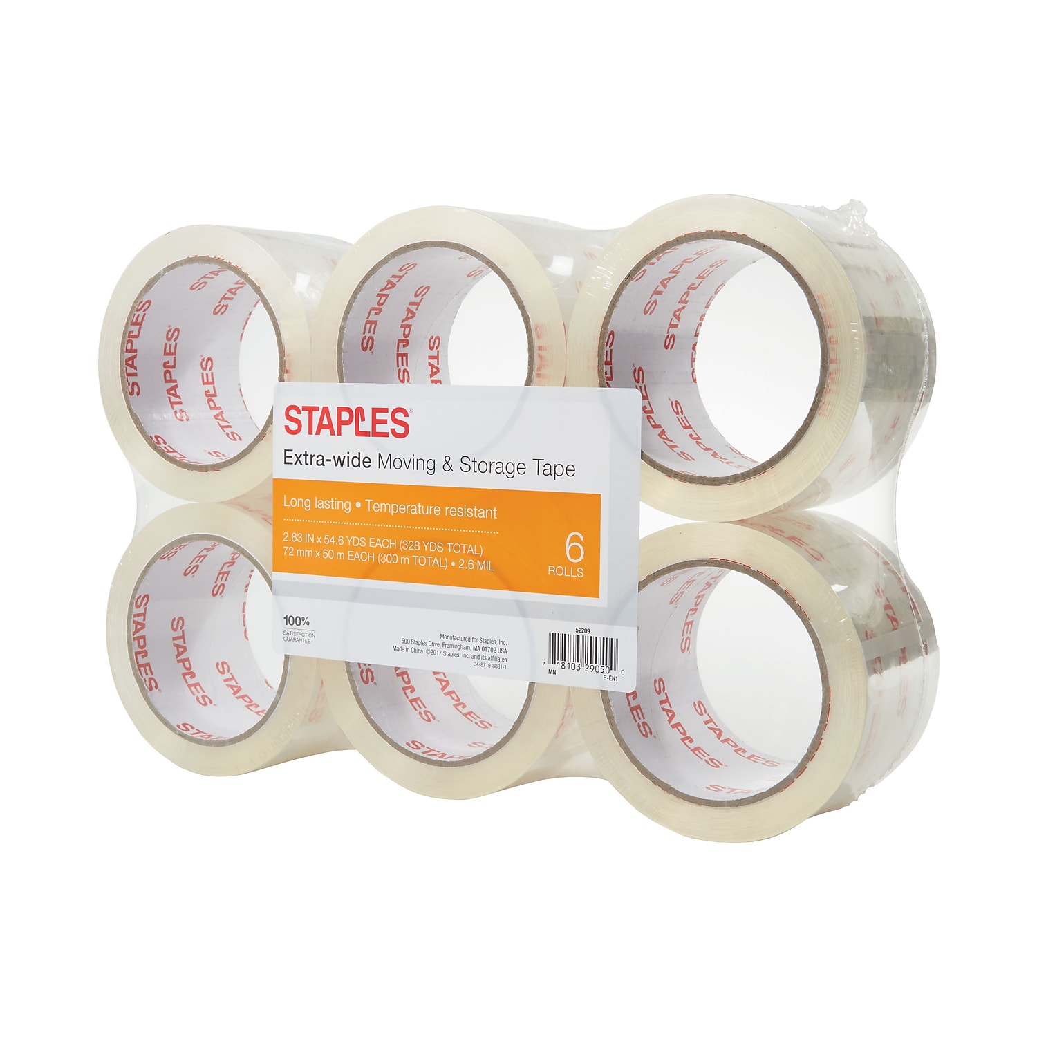 Staples Moving & Storage Packing Tape 2.83" x 54.6 Yds Clear 6/Rolls 504402
