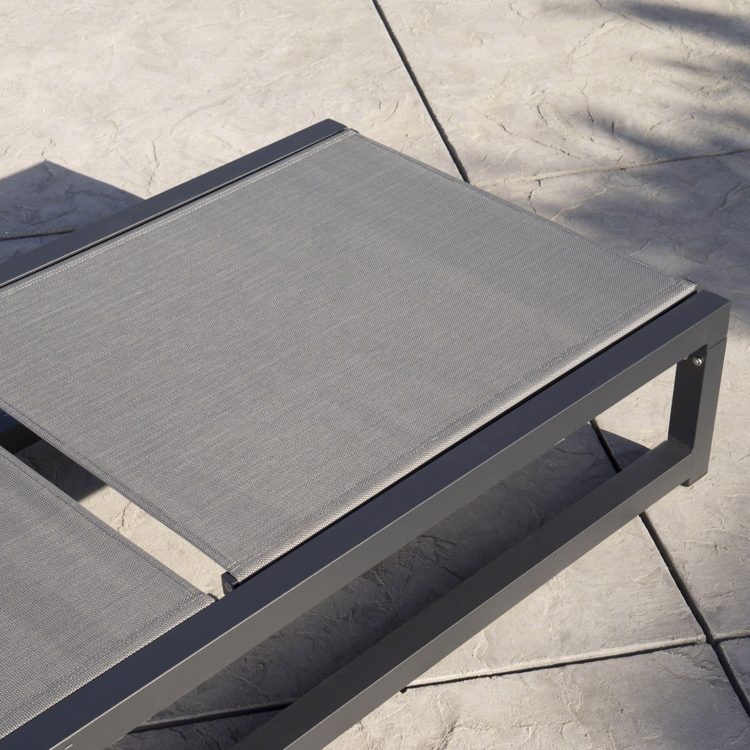Nelson Outdoor Aluminum Framed Chaise Lounge with Grey Mesh Body, Set of 4, Black Finish