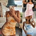 thumbnail image 5 of Women Spaghetti Strap Sexy Low Collar Bodycon Mini Dress Gradient Tie-Dye Backless Ribbed Irregular Drawstring Clubwear, 5 of 20