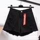 thumbnail image 2 of Pantalones cortos de mujer Vaqueros Cintura alta Agujeros destruidos Pantalones cortos con dobladillo deshilachado, Negro, S Vogacara AP001525-01B, 2 of 7