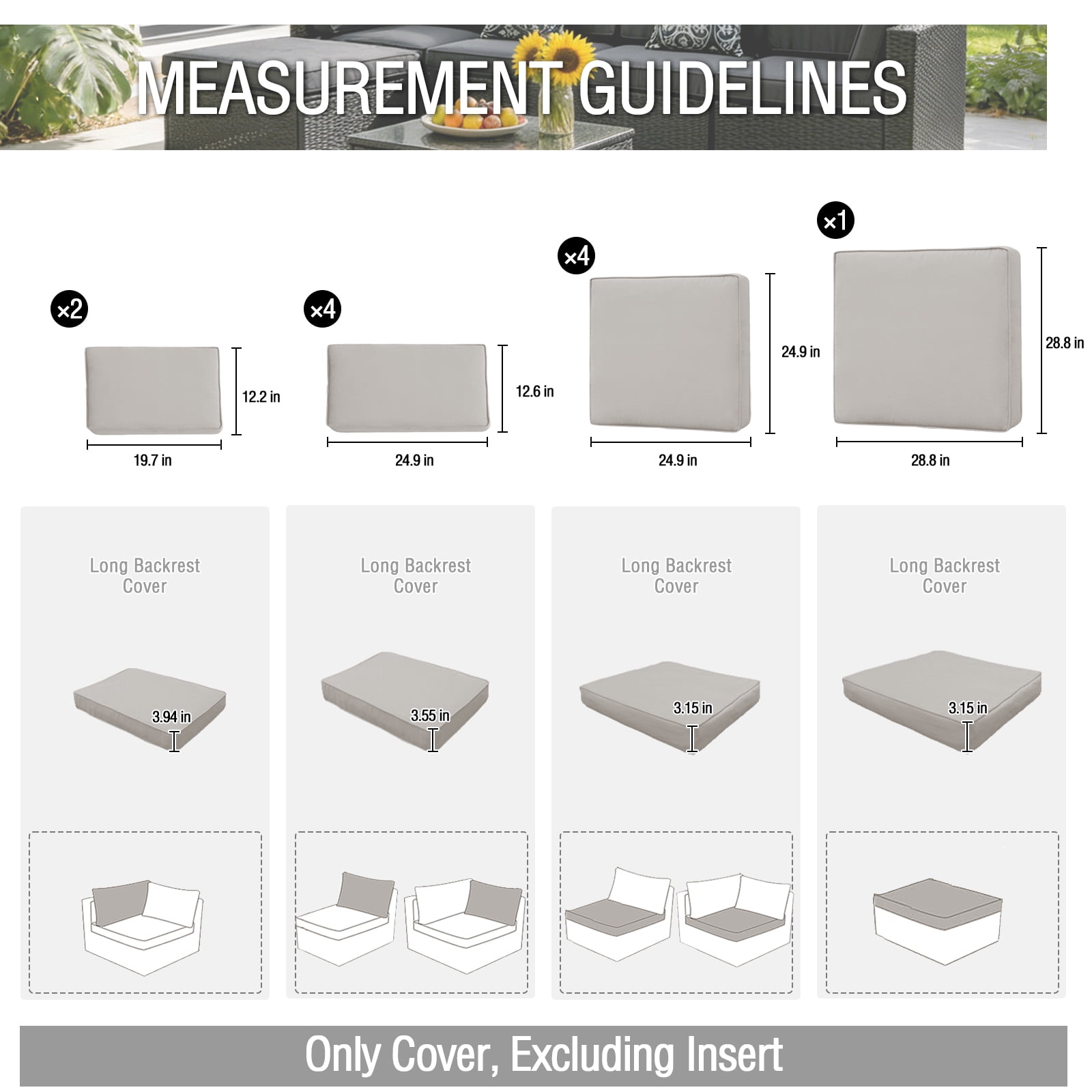 FKS LIFE Outdoor Cushions Covers Patio Sofa Washable Cushions Cover Furniture Cushion Slipcovers Sets (11 Pack)