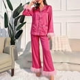 thumbnail image 4 of Purcolt Women 2 Piece Pajama Sets Cute Fur Trim Long Sleeve Button Down Shirt with Full Length Pants Lounge Set Casual Lightweight Sleepwear, 4 of 6