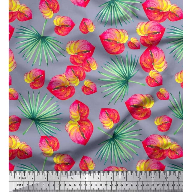 Soimoi Georgette Viscose Fabric Leaves & Laceleaf Floral Print Fabric by The Yard 42 Inch Wide