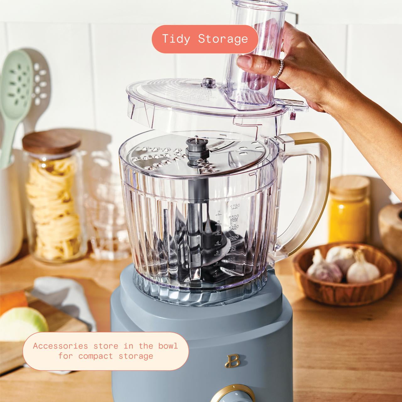 Beautiful 10-Cup Food Processor with Accessories, Cornflower Blue by Drew Barrymore