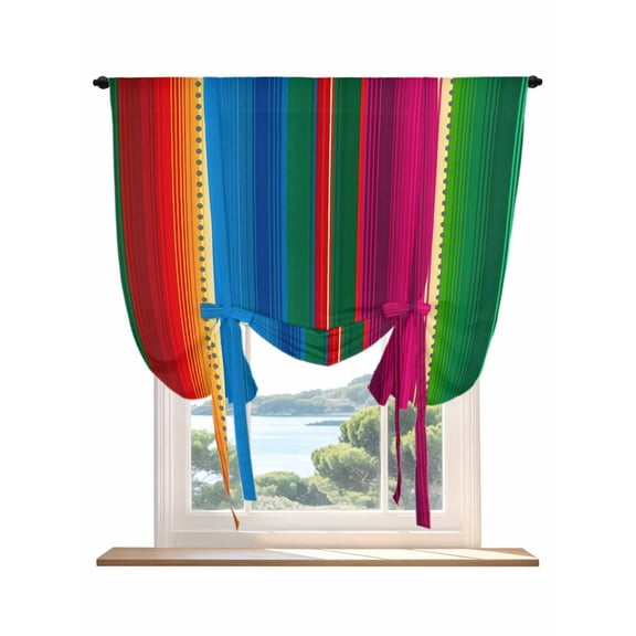 Mexican Stripes Tie Up Curtains for Windows 45 Inch Length Balloon Curtains Kitchen Adjustable Balloon Window Shade Blue Boho Red Green Orange Art Simple Tie Up Bathroom Curtain Window 34"x45"