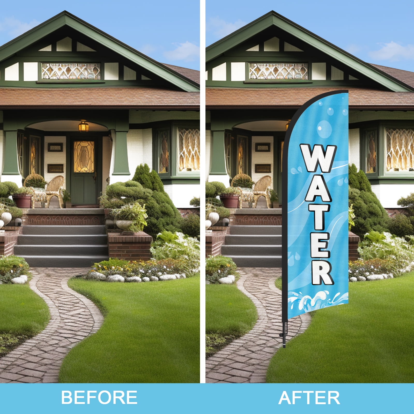 QSUM Water Feather Flag with Flag Pole Kit and Ground Spike, 8.2FT Water Windless Flag Banner Sign Business for Outdoor Advertising Sign Decoration Display