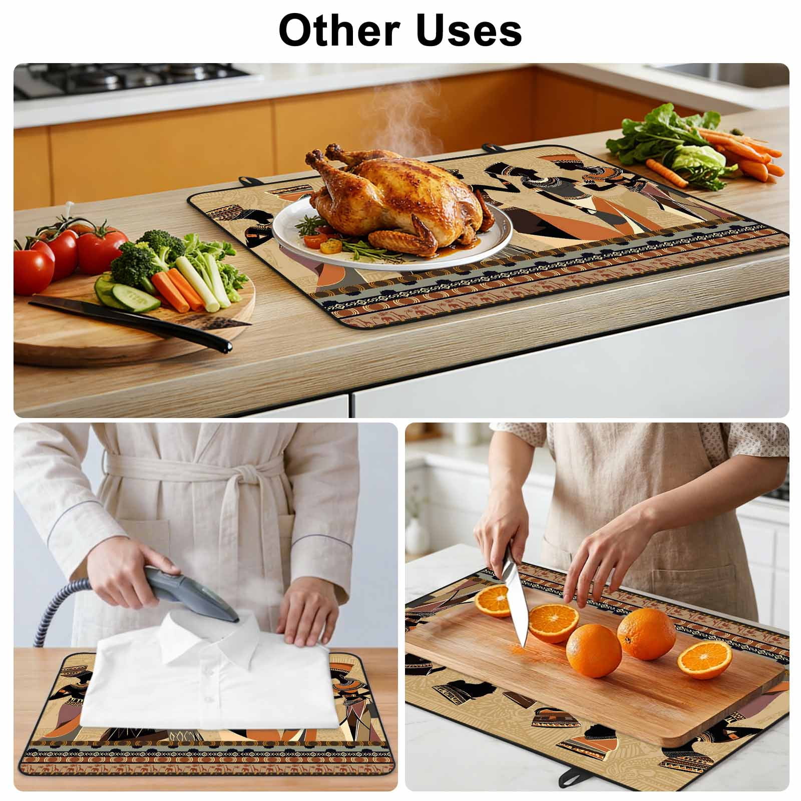African Women Stove Top Cover for Electric Stove, Heat-proof & Non Slip Glass Top Stove Cover Protector, Black Girl Retro Ethnic Ancient Tradition Kitchen Flat Cooktop Rubber Mat 24x21 Inches
