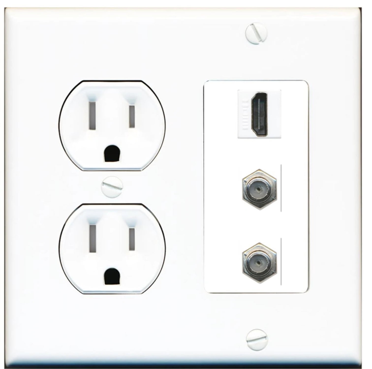 1 Port HDMI 2 Port Coax Cable TV Wall Plate w/Tamper Resistant Power Outlet