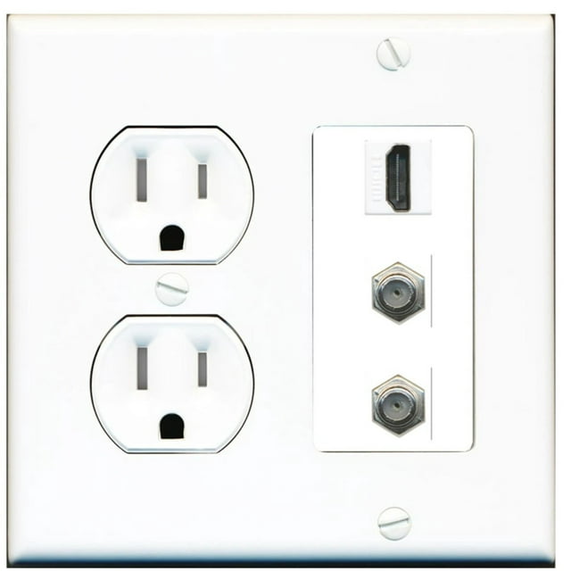 1 Port HDMI 2 Port Coax Cable TV Wall Plate w/Tamper Resistant Power