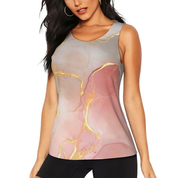 Fotbe Abstract Marble Texture Blusas Sin Mangas para Mujer – Estilo Casual, Corte Suelto, Slim-Fit, Cuello Redondo Deportivo, Tops de Verano para Gimnasio y Yoga-X-Large