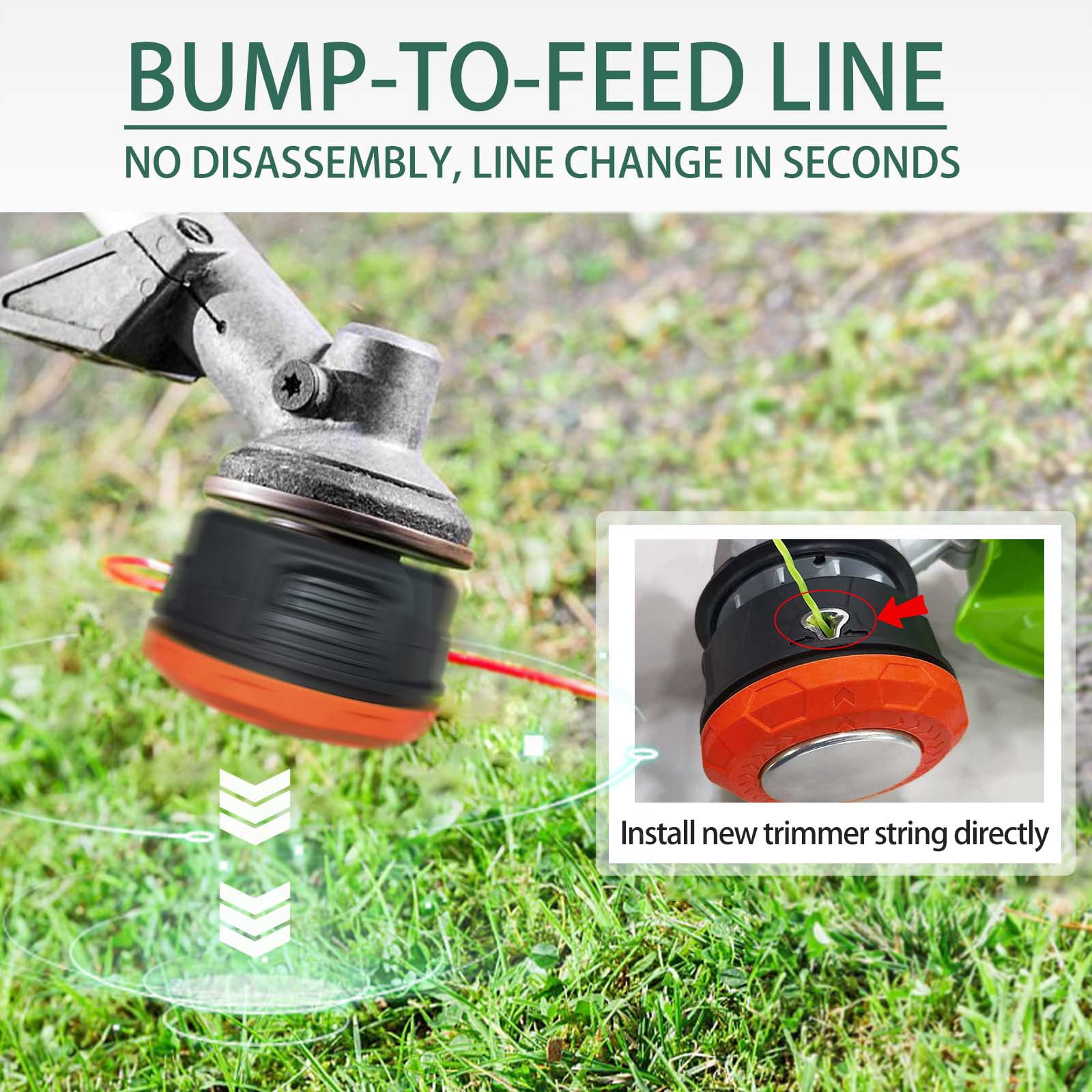Universal Weed Eater Head,Easy Feed Trimmer Bump Head with Wear-resistant rotating iron plate, Weed Wacker Head Trimmer Head for Echo,Ego,Dewalt,Stihl,Ryobi...with 14ft 095’’Trimmer Line,Orange